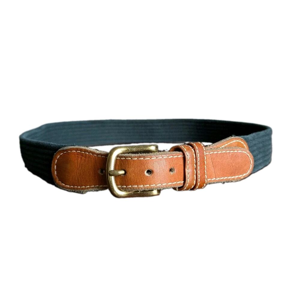 VTG Dooney & Bourke Navy Blue Brown Leather Surcingle Web Belt Womens 30 Preppy